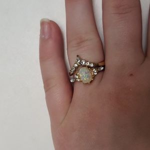 Opal and glass ring set in yellow gold